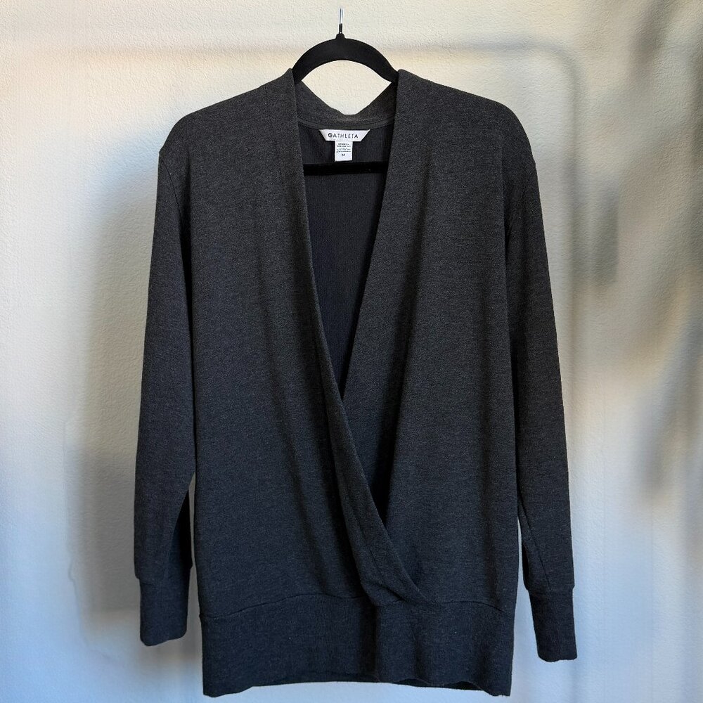 Athleta Purana V‑Neck Wrap Sweatshirt Heather Grey Size M #986978